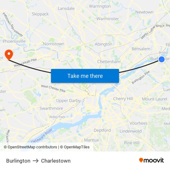 Burlington to Charlestown map