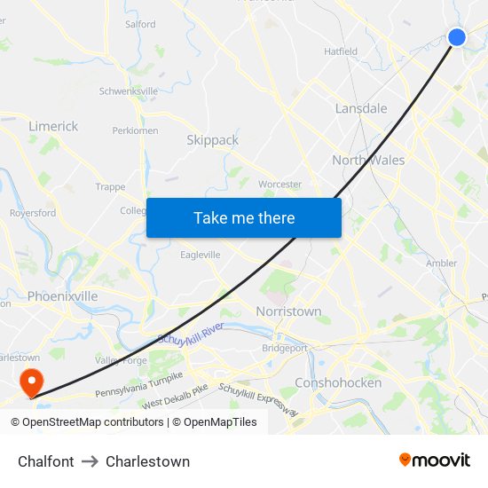 Chalfont to Charlestown map