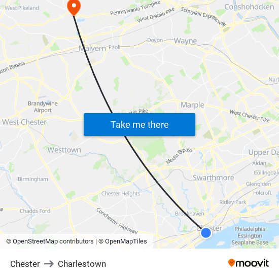 Chester to Charlestown map