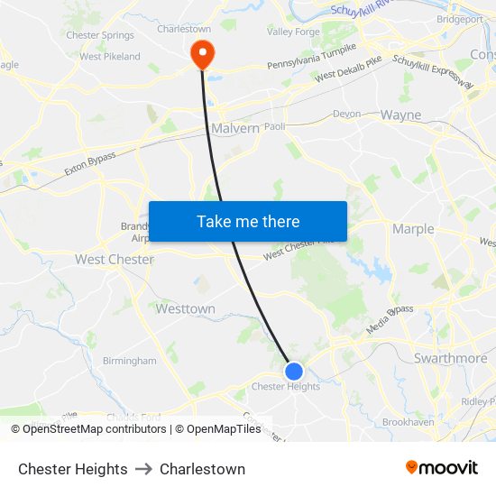 Chester Heights to Charlestown map