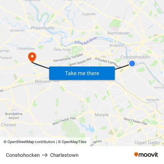 Conshohocken to Charlestown map