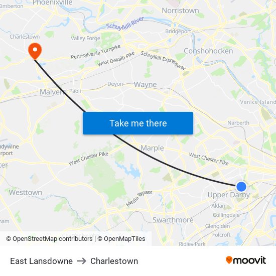 East Lansdowne to Charlestown map