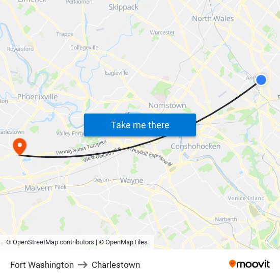Fort Washington to Charlestown map