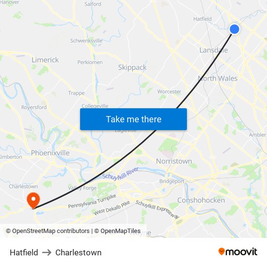 Hatfield to Charlestown map