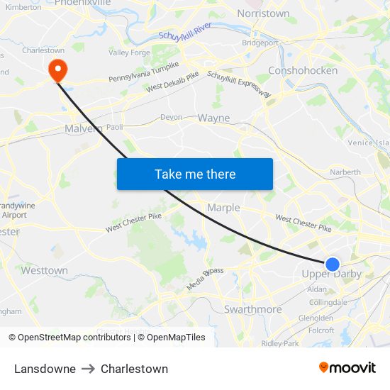 Lansdowne to Charlestown map
