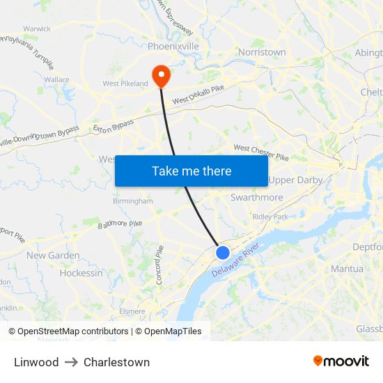 Linwood to Charlestown map