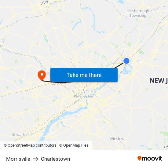 Morrisville to Charlestown map
