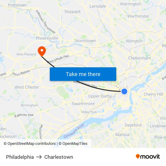 Philadelphia to Charlestown map