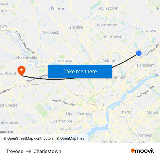 Trevose to Charlestown map