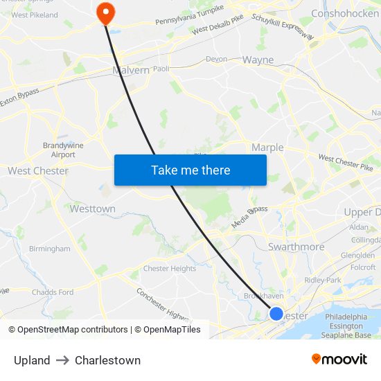 Upland to Charlestown map