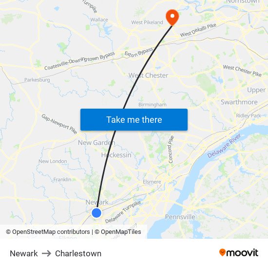 Newark to Charlestown map