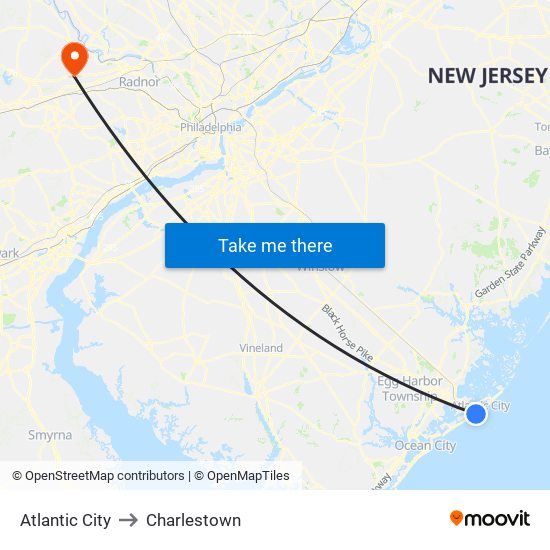 Atlantic City to Charlestown map