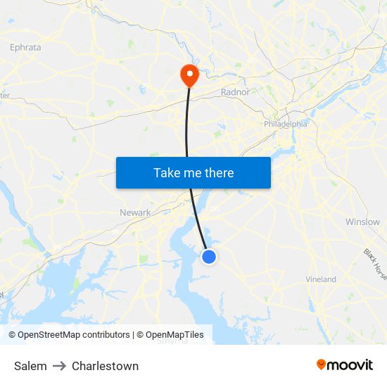 Salem to Charlestown map