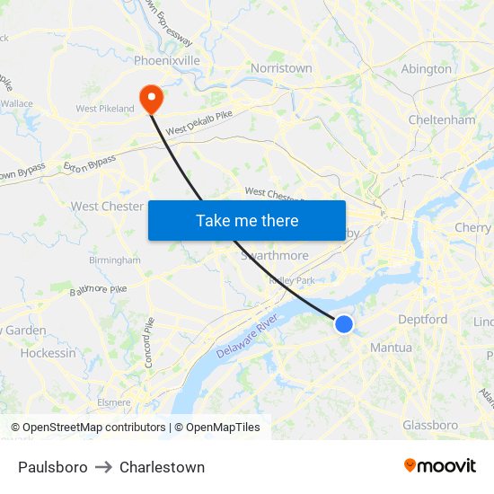 Paulsboro to Charlestown map