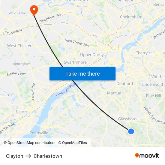 Clayton to Charlestown map