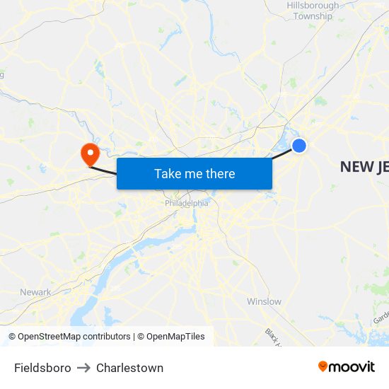 Fieldsboro to Charlestown map