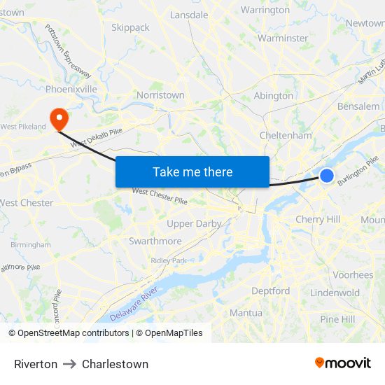 Riverton to Charlestown map
