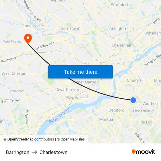 Barrington to Charlestown map