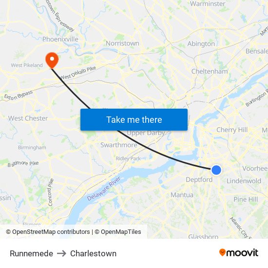 Runnemede to Charlestown map