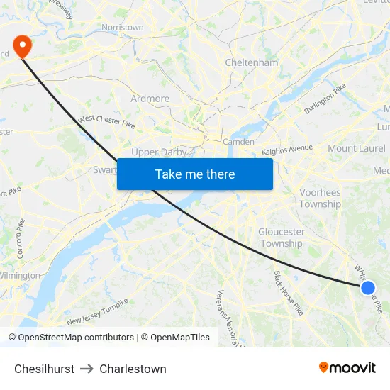 Chesilhurst to Charlestown map