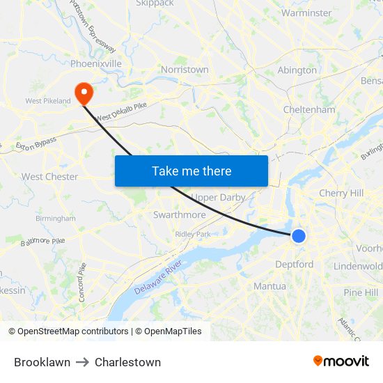 Brooklawn to Charlestown map