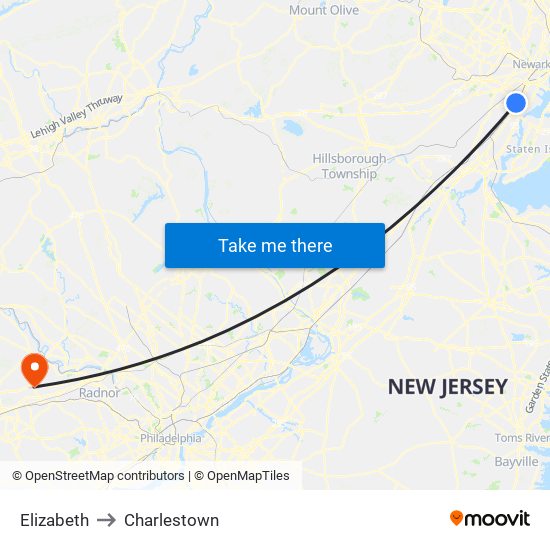 Elizabeth to Charlestown map