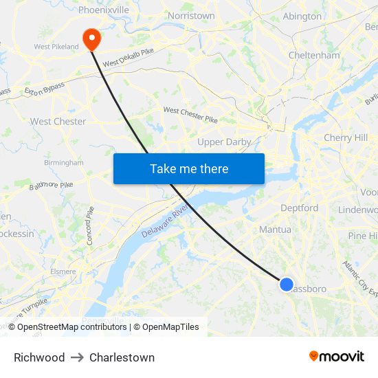 Richwood to Charlestown map