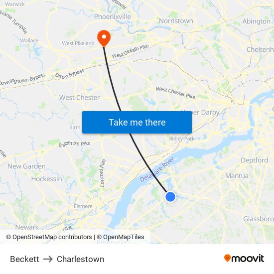 Beckett to Charlestown map