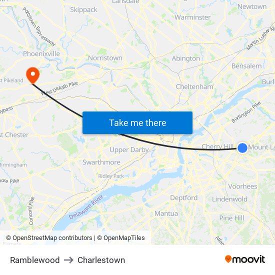 Ramblewood to Charlestown map