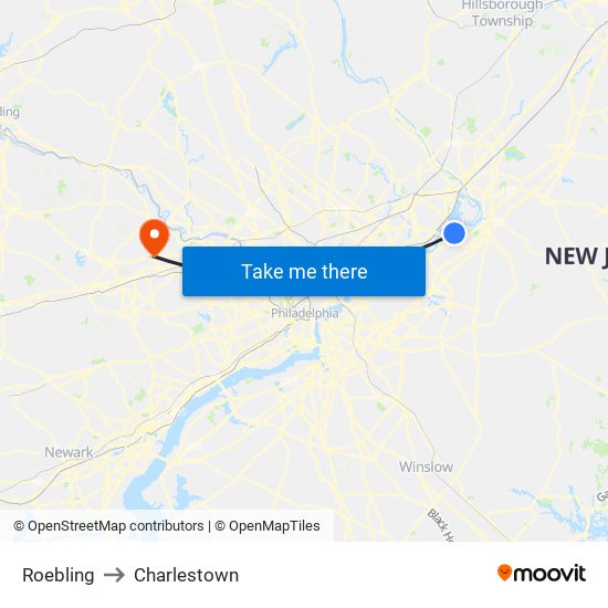 Roebling to Charlestown map
