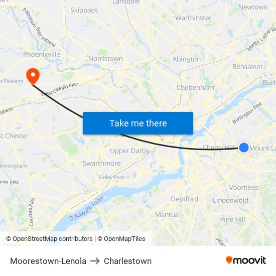 Moorestown-Lenola to Charlestown map