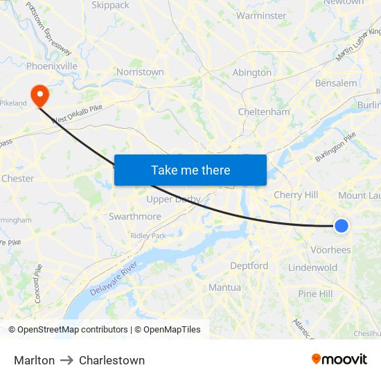 Marlton to Charlestown map