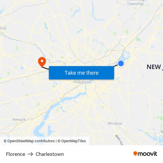 Florence to Charlestown map
