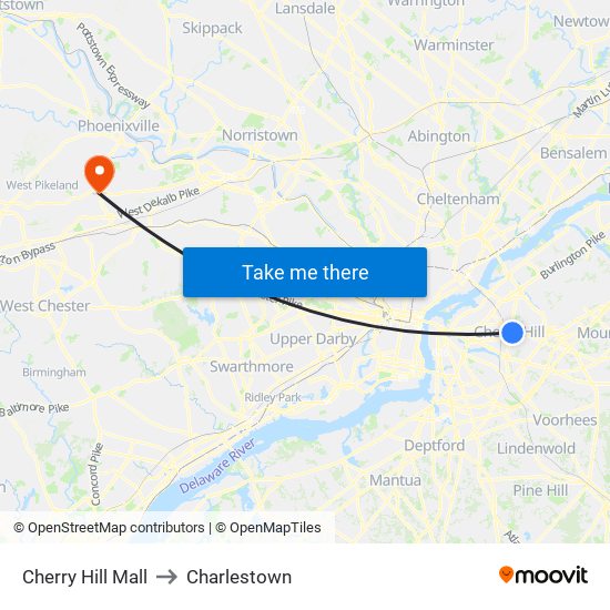 Cherry Hill Mall to Charlestown map