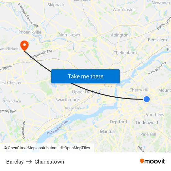 Barclay to Charlestown map