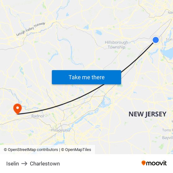 Iselin to Charlestown map