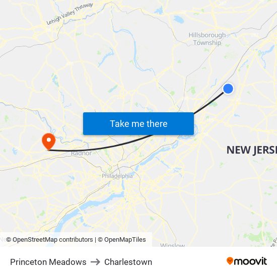 Princeton Meadows to Charlestown map