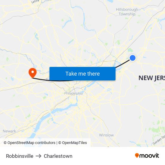 Robbinsville to Charlestown map