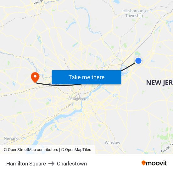 Hamilton Square to Charlestown map