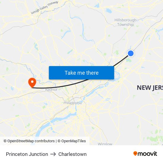 Princeton Junction to Charlestown map
