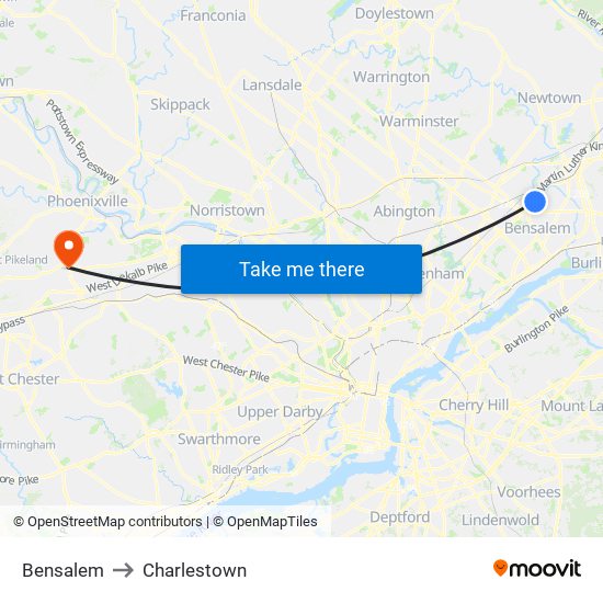 Bensalem to Charlestown map