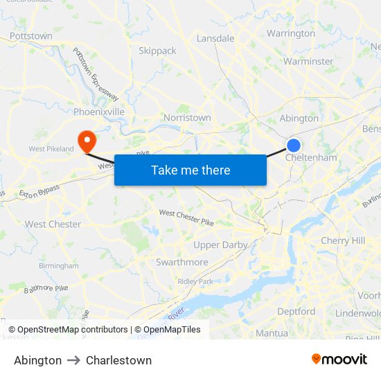 Abington to Charlestown map