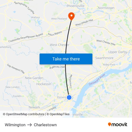 Wilmington to Charlestown map
