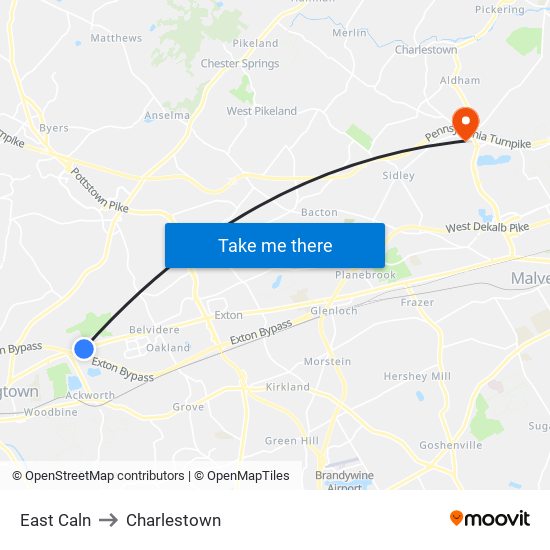 East Caln to Charlestown map