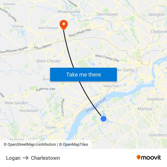 Logan to Charlestown map