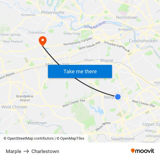 Marple to Charlestown map