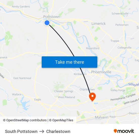 South Pottstown to Charlestown map