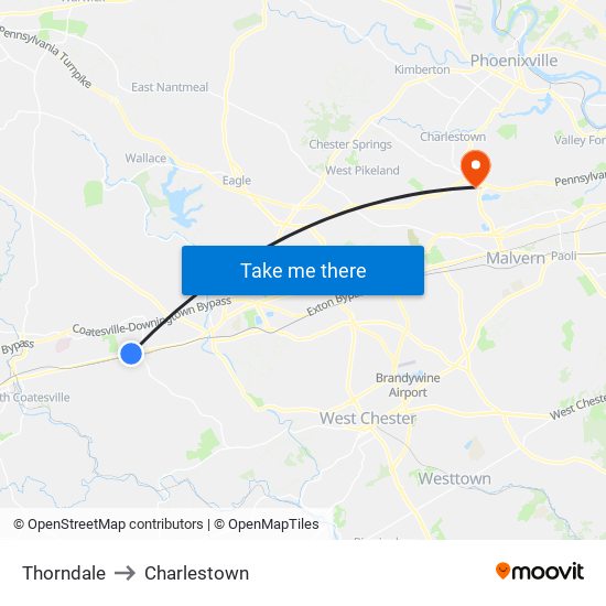 Thorndale to Charlestown map