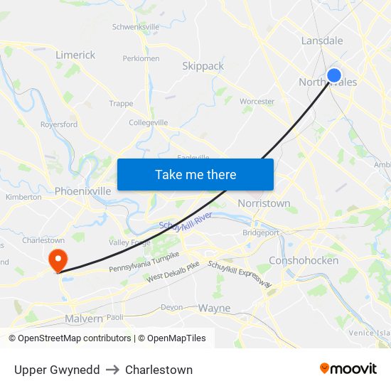 Upper Gwynedd to Charlestown map