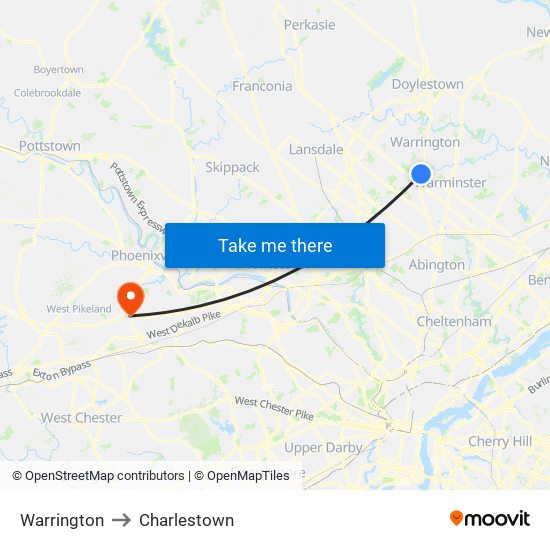Warrington to Charlestown map